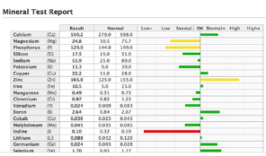 A revolutionary method for testing Intracellular levels of Heavy Metals, Minerals and Trace Elements using Spectroscopy (Full Visible Light Spectrum). 44 Elements are reported (21 minerals, 16 heavy metals, and Vitamins A, B6, B9, B12, C, D, E). The test is immediate and is non-invasive, measuring the intracellular uptake of the elements, namely through the tissue (including muscle & small capillaries), at a depth of 4mm through the skin.